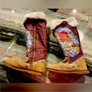 ED HARDY Born Free fleece lined knee boots